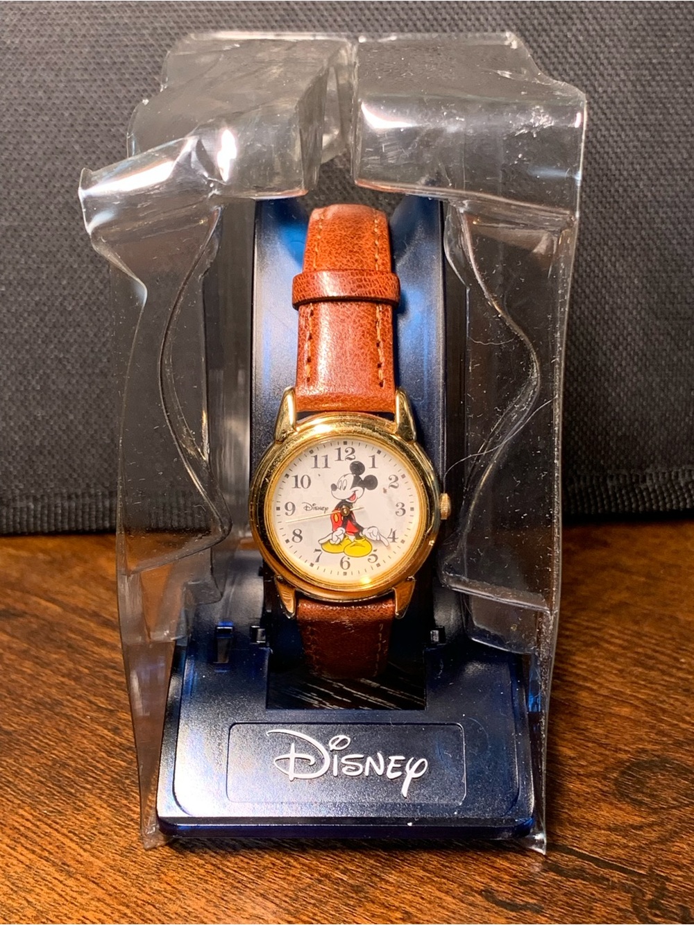 Disney Brown Leather Strap Gold-Tone Mickey Mouse Watch